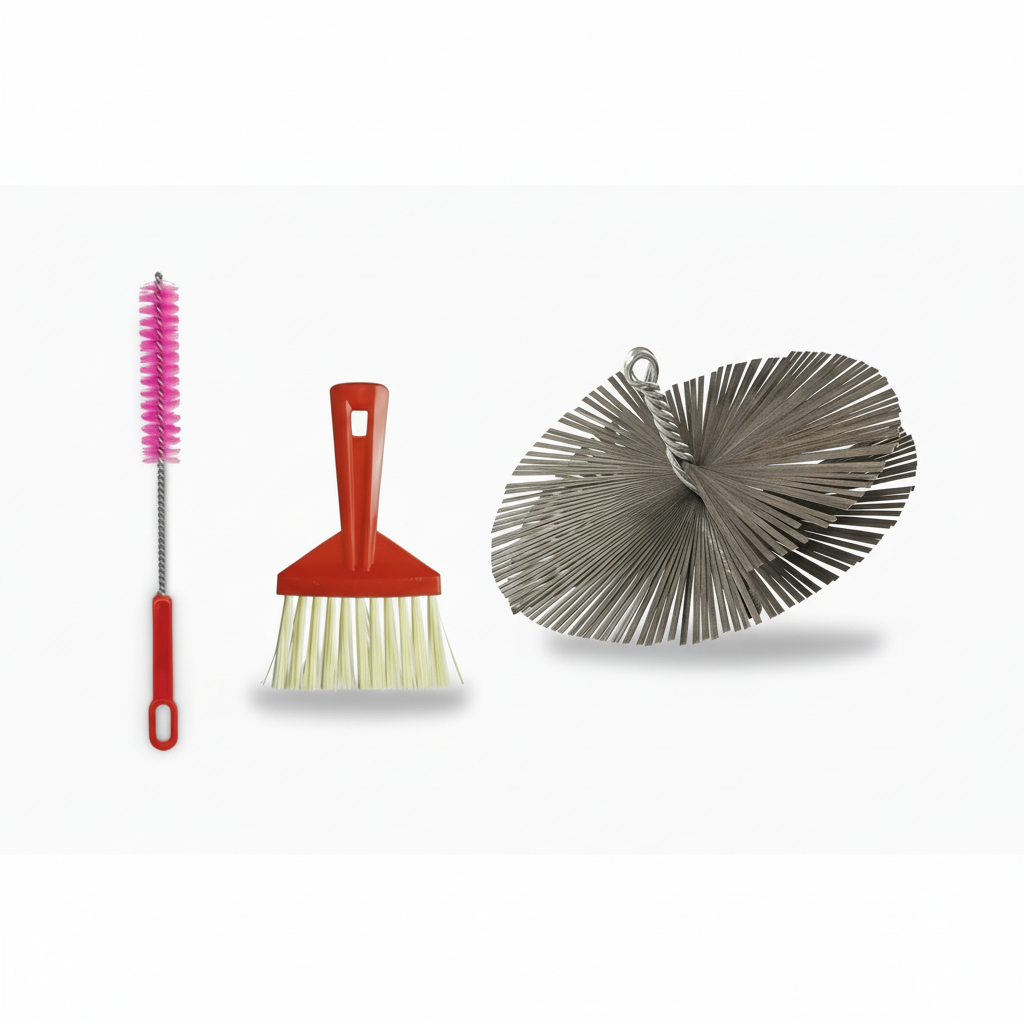 BARETTO Kit Ricambio Accessori Pulizia Canna Fumaria | Scovolo in ACCIAIO Piatto - Attacco M12 | Scopetta e Spazzolina Multiuso | per Stufa Camino Caldaia