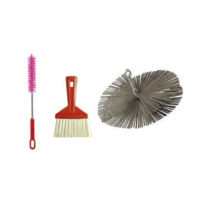 BARETTO Kit Ricambio Accessori Pulizia Canna Fumaria | Scovolo in ACCIAIO Piatto - Attacco M12 | Scopetta e Spazzolina Multiuso | per Stufa Camino Caldaia