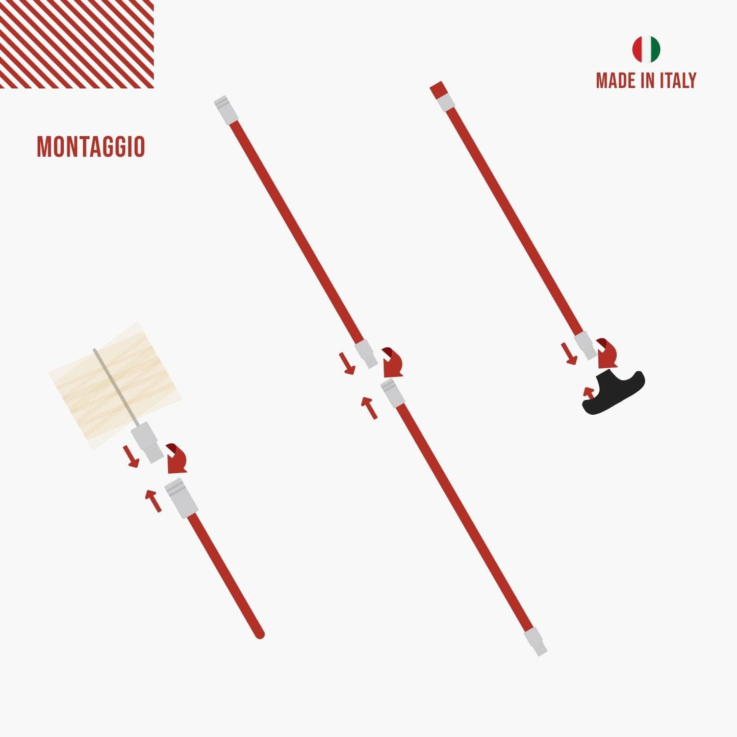 Kit pulizia canna fumaria e camino Baretto — scovolo con aste componibili, attacco M12