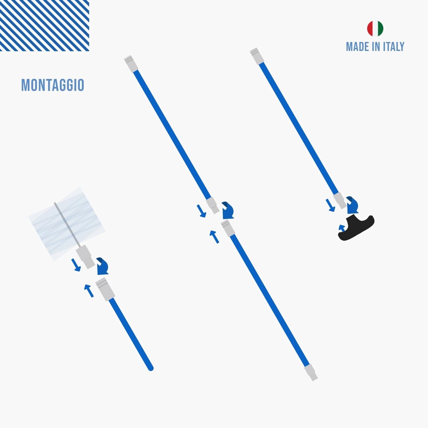 Kit pulizia stufa a pellet Baretto — scovoli flessibili in nylon e sonde componibili, attacco M12