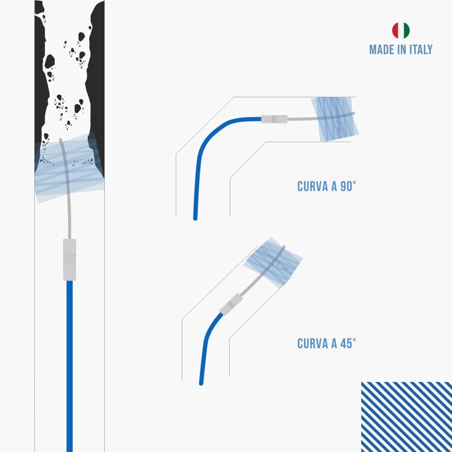 Kit pulizia stufa a pellet Baretto — scovoli flessibili in nylon e sonde componibili, attacco M12