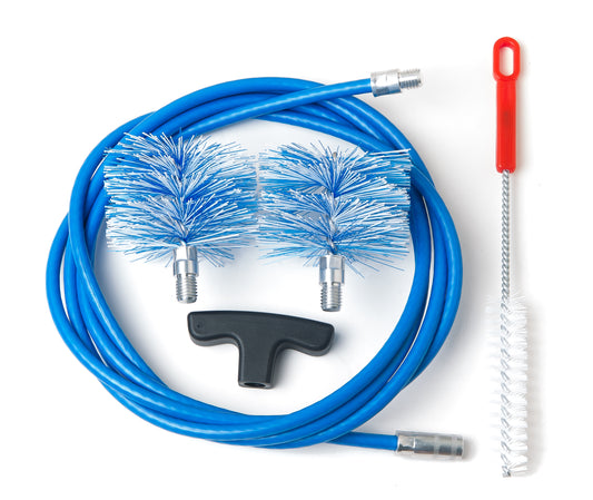 Kit Pulizia Stufa a Pellet Ø 80–100 mm | Prolunghe 3 o 6 m con Curvatura 90° | 2 Scovoli Standard in NYLON | Attacco M12 | Manico e Scovolino Multiuso