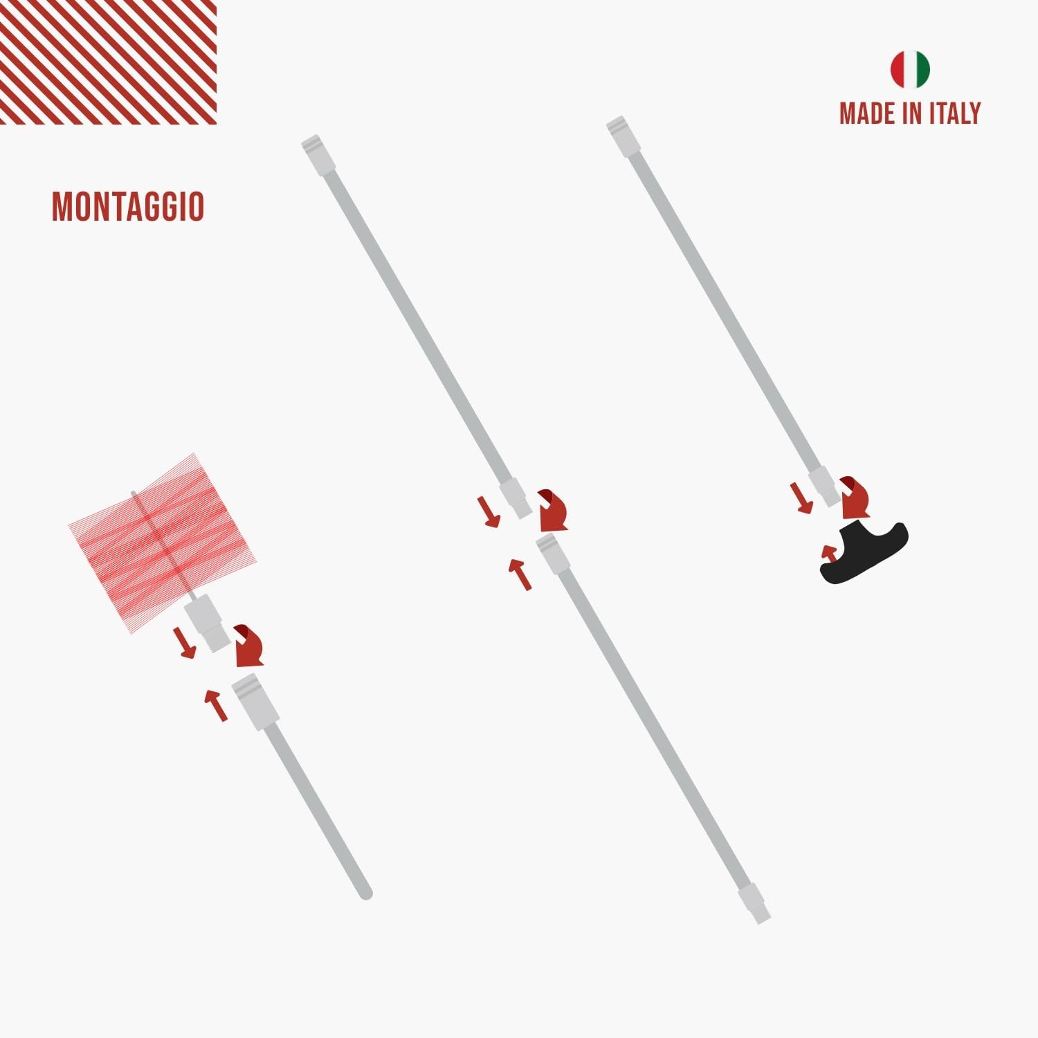 Kit pulizia camino FLEX Baretto — scovolo in nylon con prolunghe a molla flessibili, attacco M12