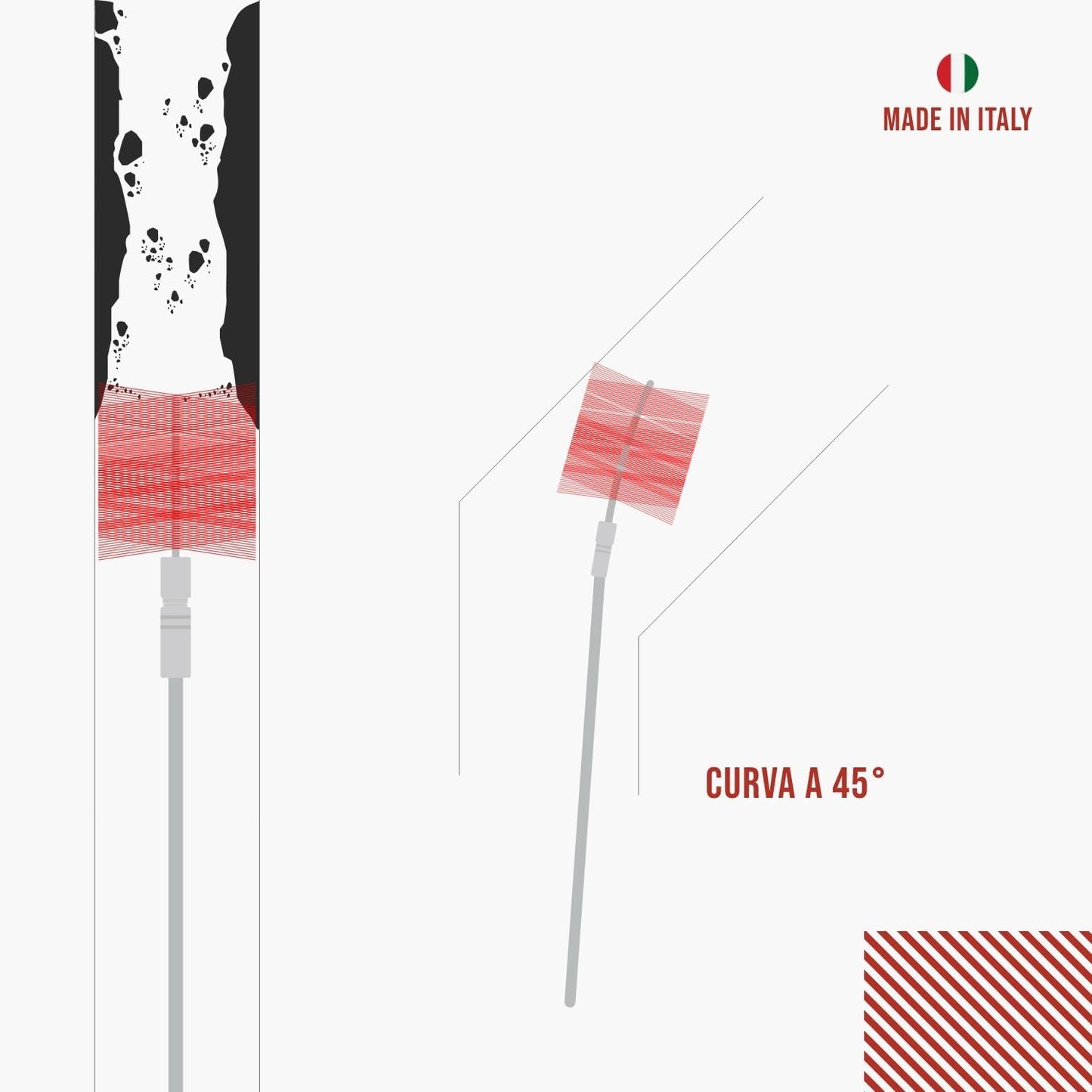 Kit pulizia camino FLEX Baretto — scovolo in nylon con prolunghe a molla flessibili, attacco M12