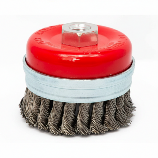 Spazzola a tazza ritorta con fascia per smerigliatrice M14
